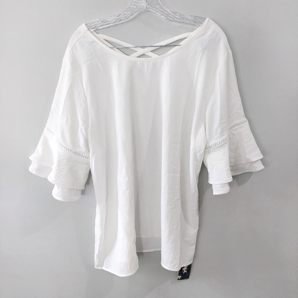 BMJL Blouse XXL White Half Sleeve Scoop Neck Criss Cross Accent
